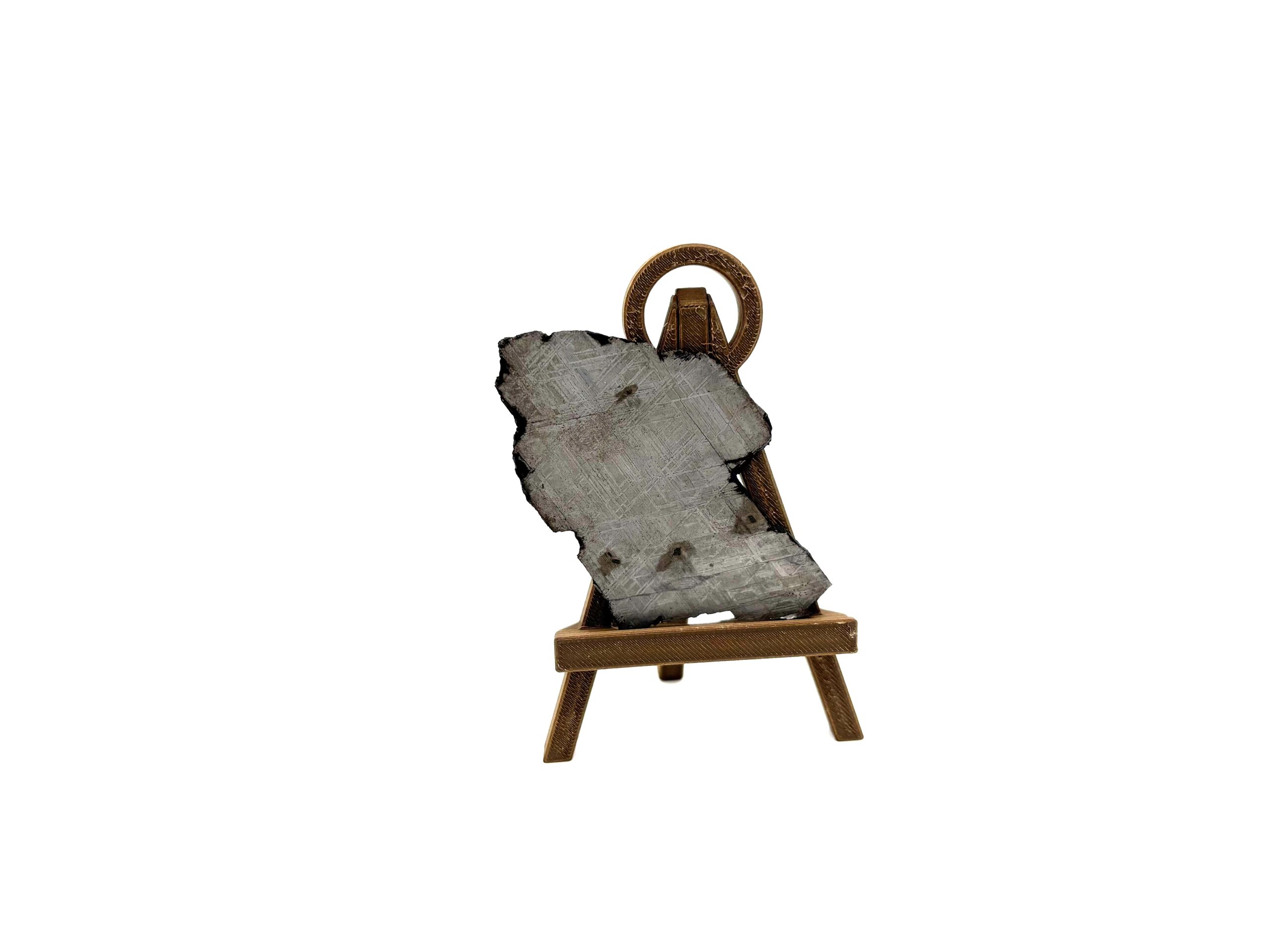muonionalusta meteorite sliced on plastic easel