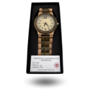 Wooden watch with Aletai meteorite in the dial