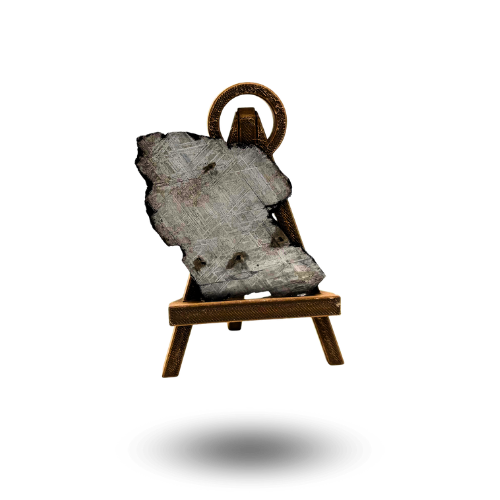 muonionalusta meteorite sliced on an easel