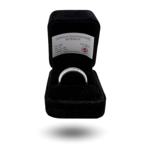 Silver-coloured ring with inlaid Aletai meteorite band