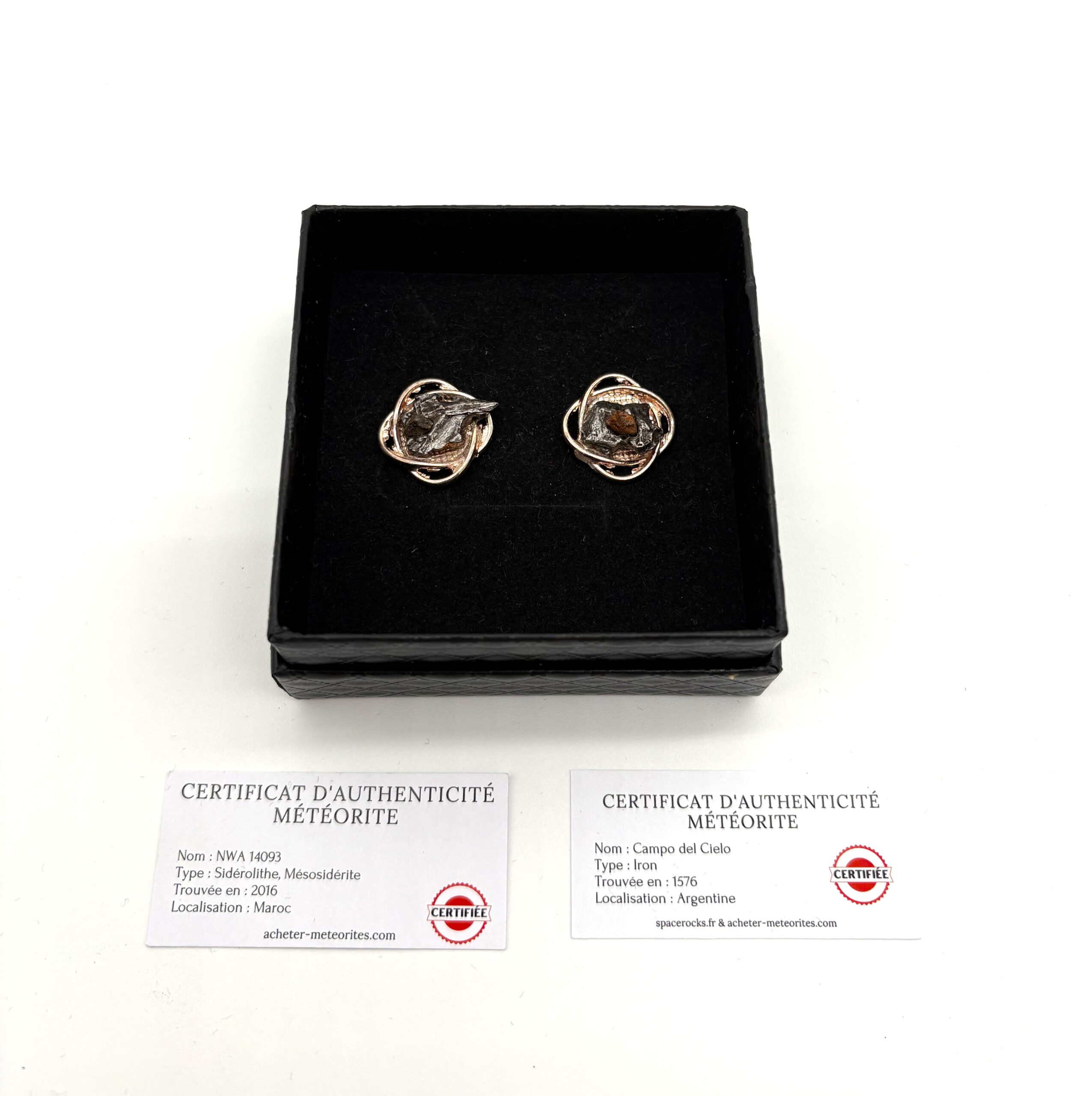 Natural stone earrings - Campo del Cielo & NWA 14093 rose gold color