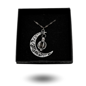 Stainless steel silver moon necklace with Campo del Cielo meteorite