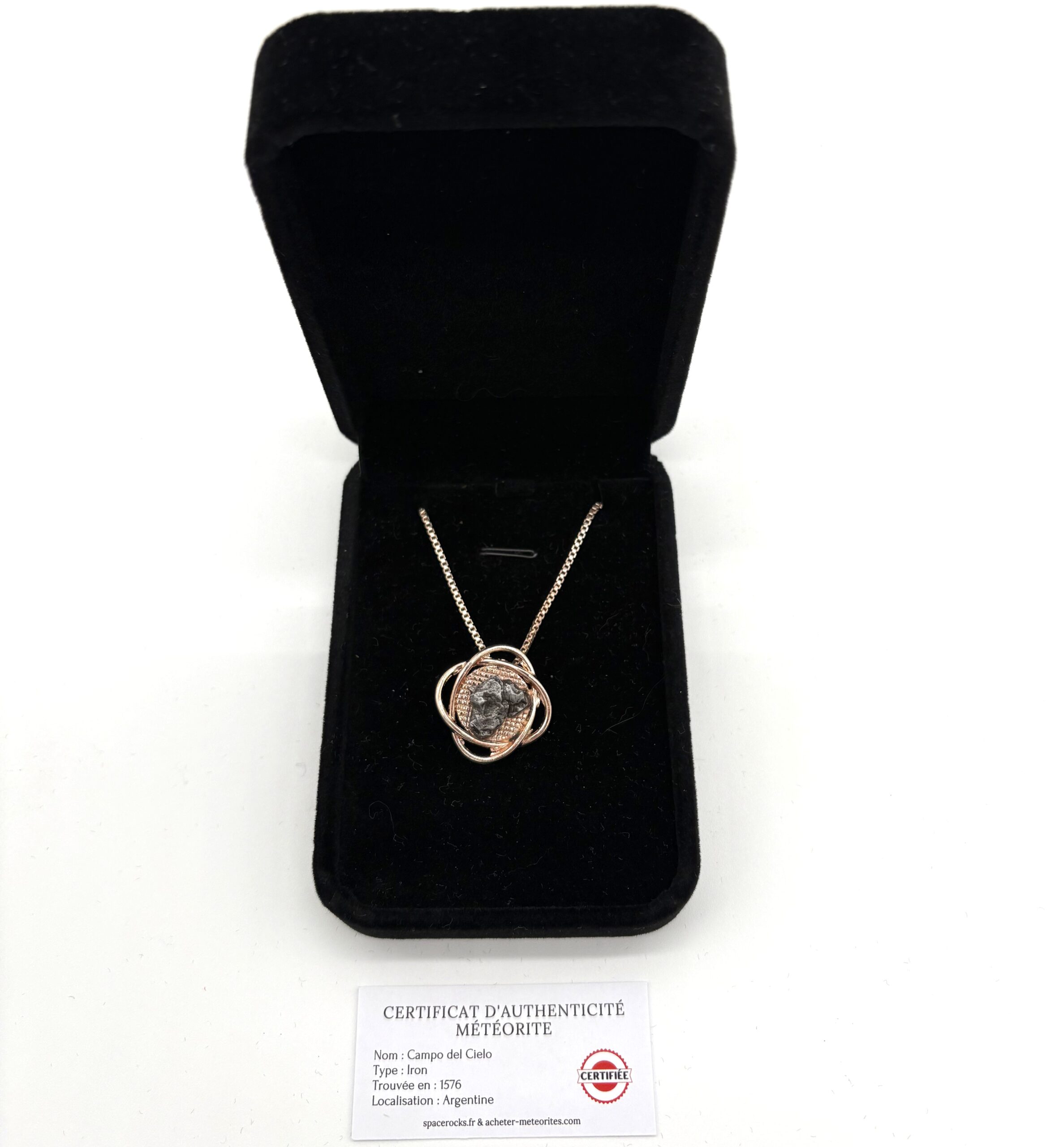 Design rose gold pendant - atome and Campo del Cielo motif