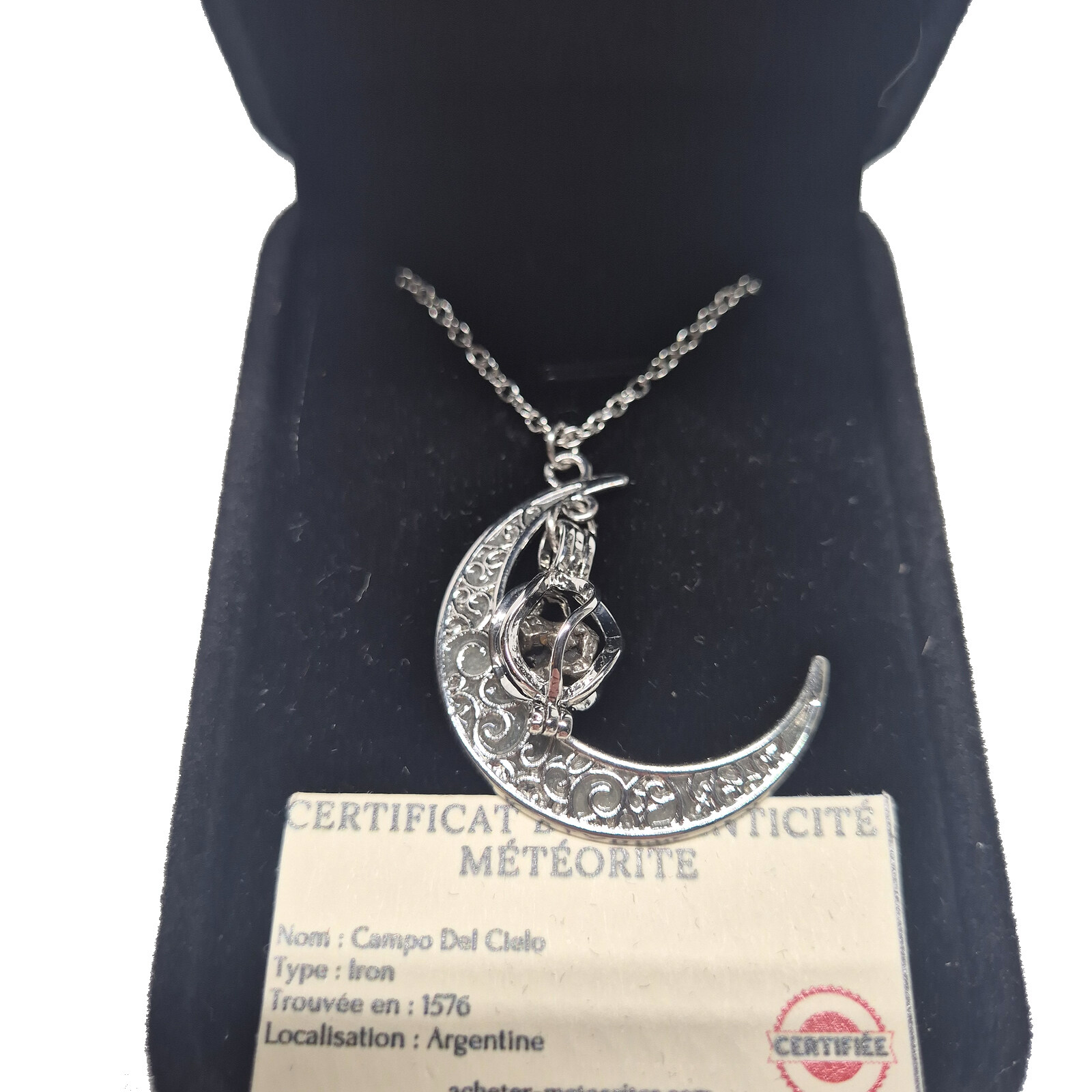 collier lune croissant lune argente meteorite