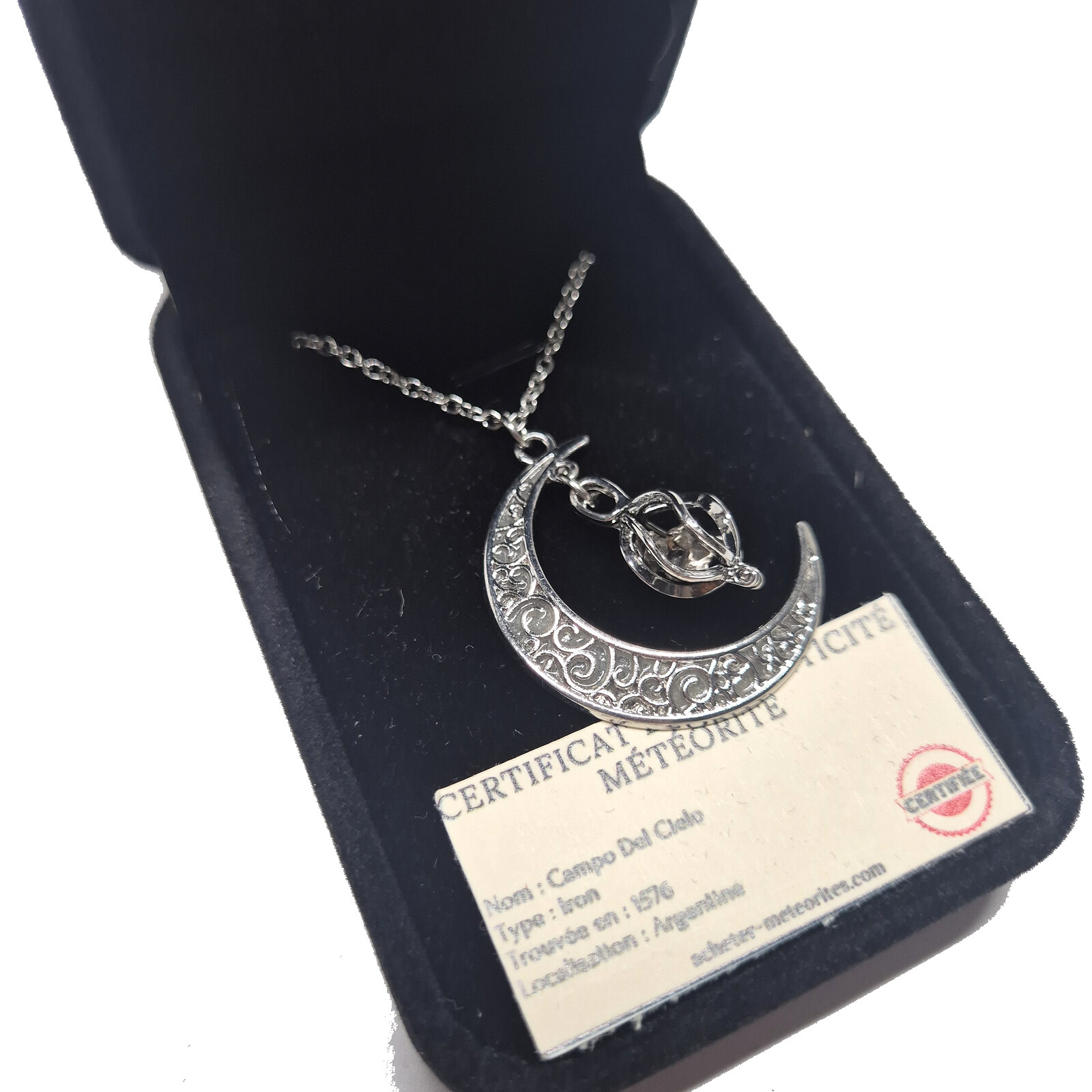 collier lune croissant lune argente meteorite