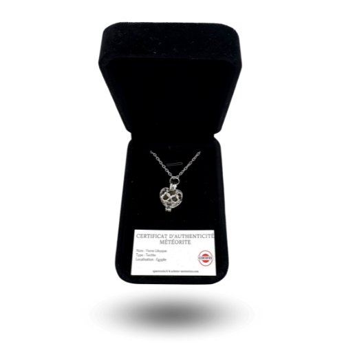 silver necklace with heart pendant in libyan glass