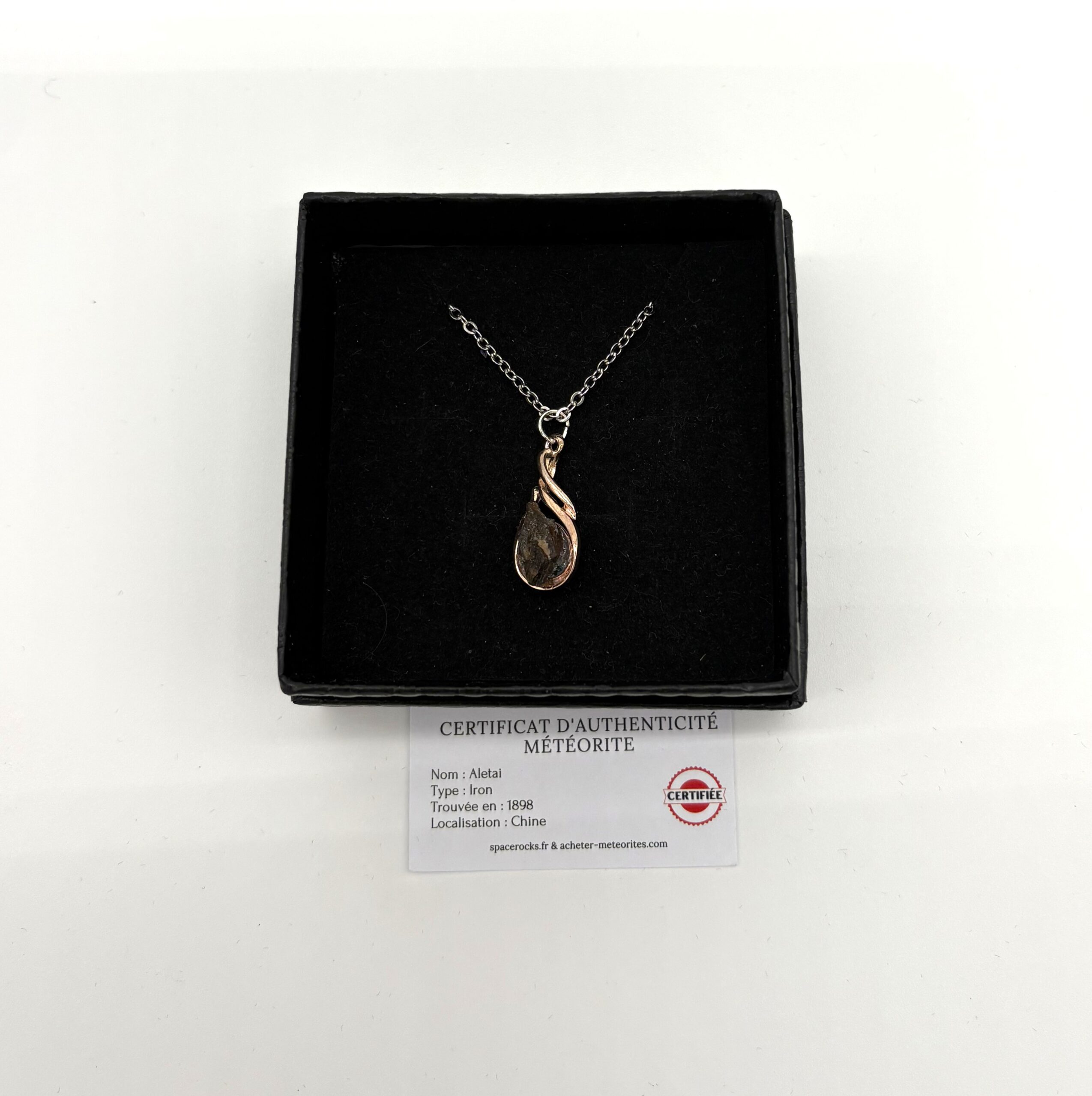 pendant (rose gold color) and necklace (silver-plated), aletai meteorite, elegant teardrop pendant shape