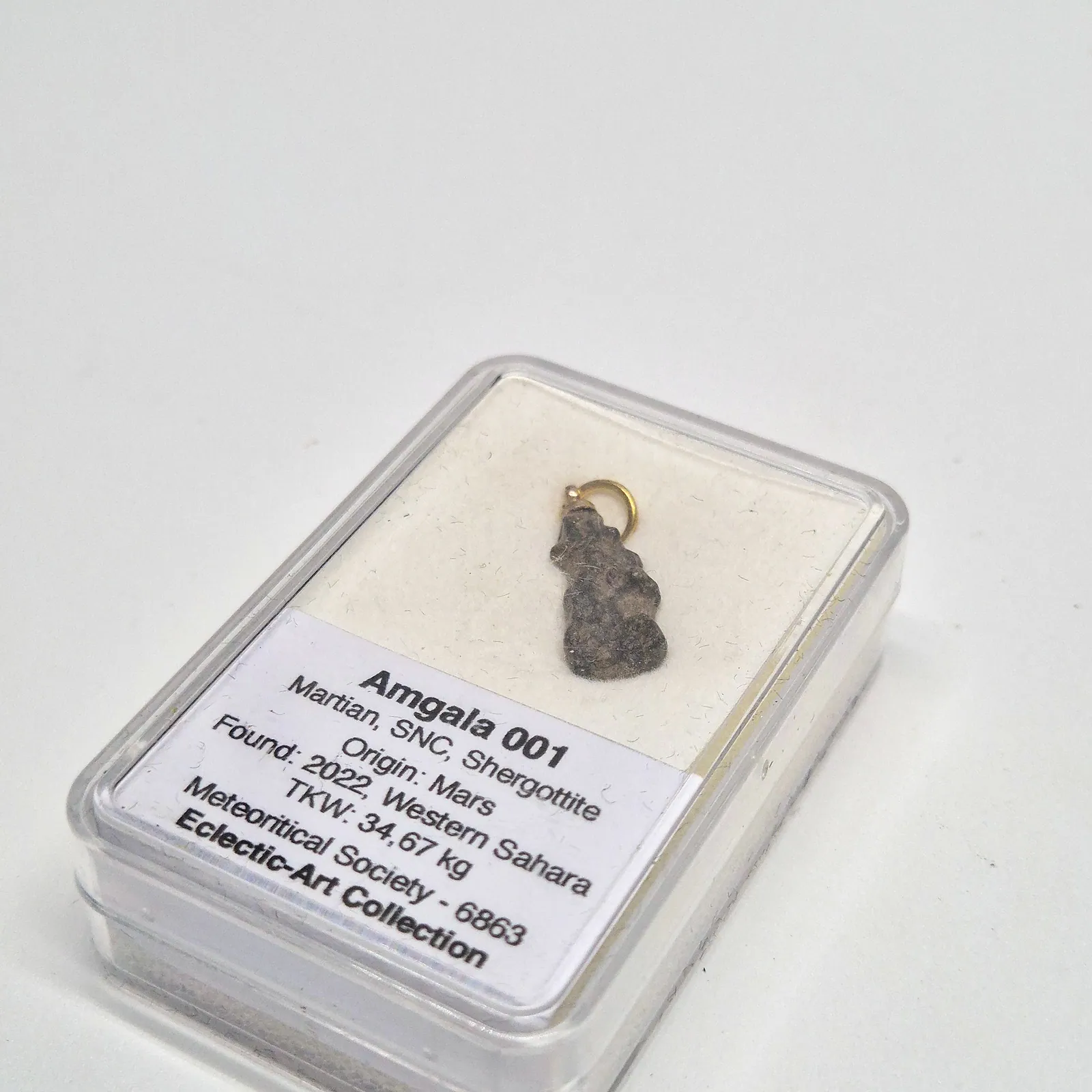 Pendentif météorite martienne Amgala 001 brute – boîte de collection – vue 4
