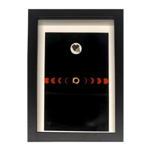 Photo éclipse solaire encadrée – Campo del Cielo, NWA 14093 et verre libyque
