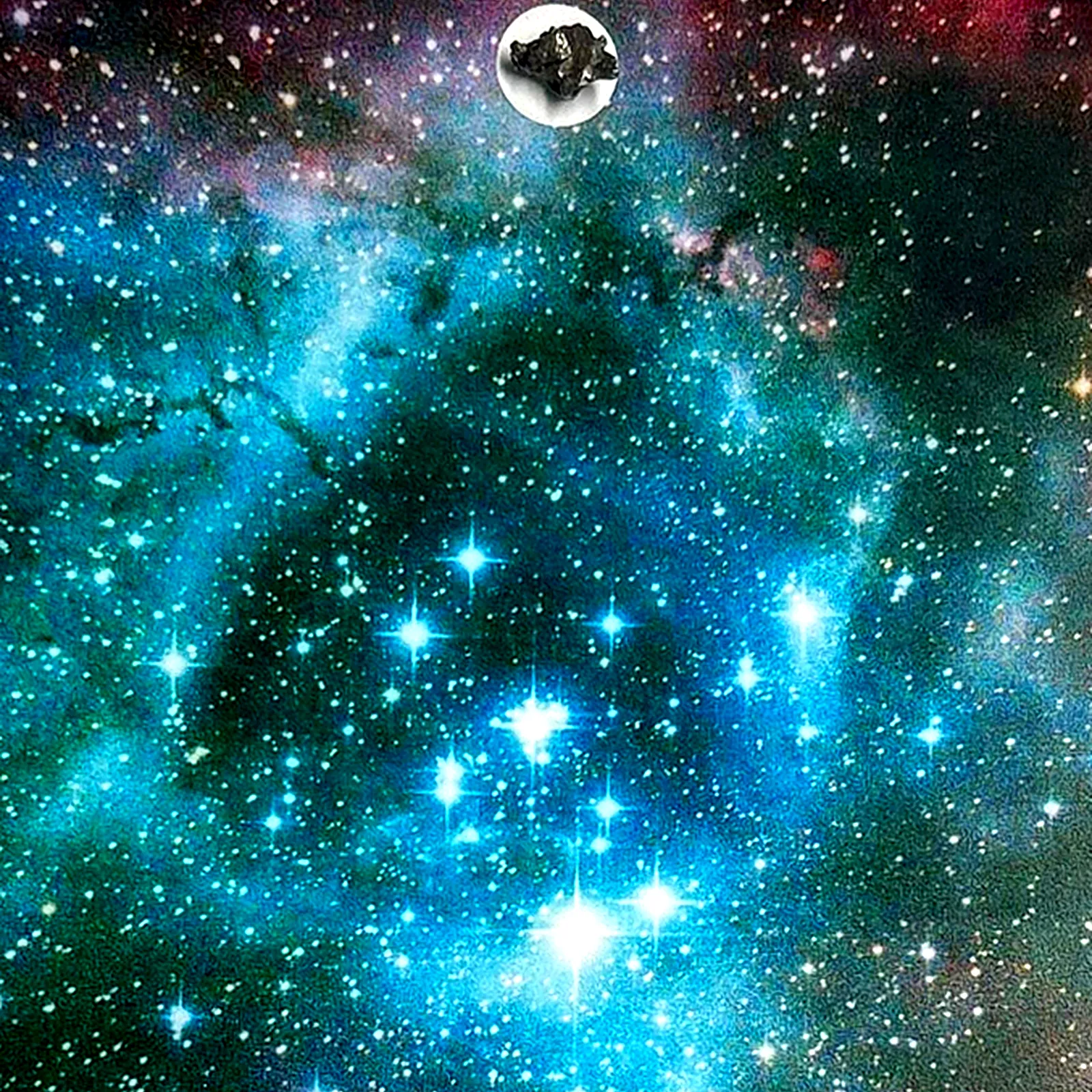 Tableau ciel étoilé – nébuleuse de la Rosette, météorite Campo del Cielo – gros plan sur la météorite