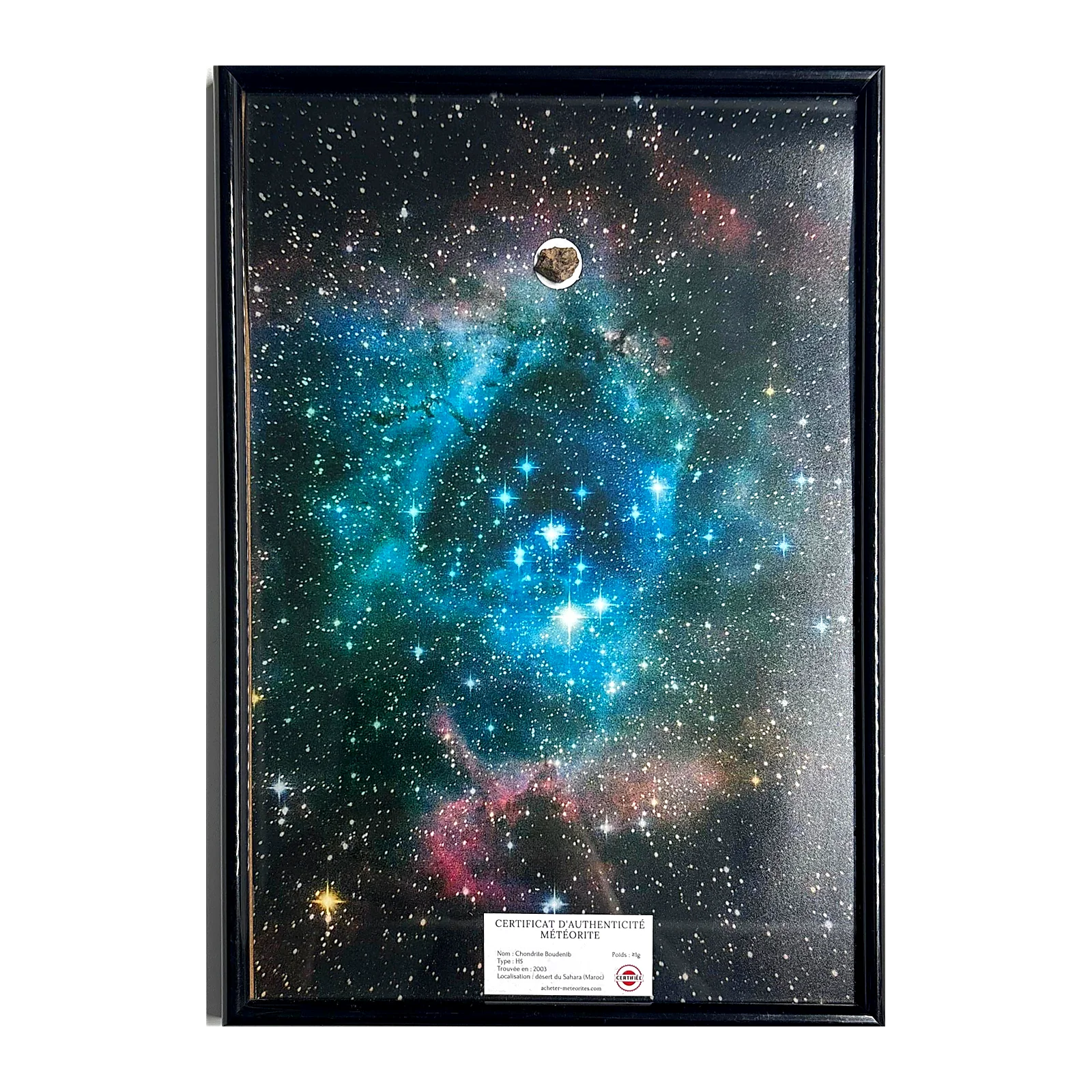 Tableau espace grand format – nébuleuse de la Rosette, météorite NWA XXX