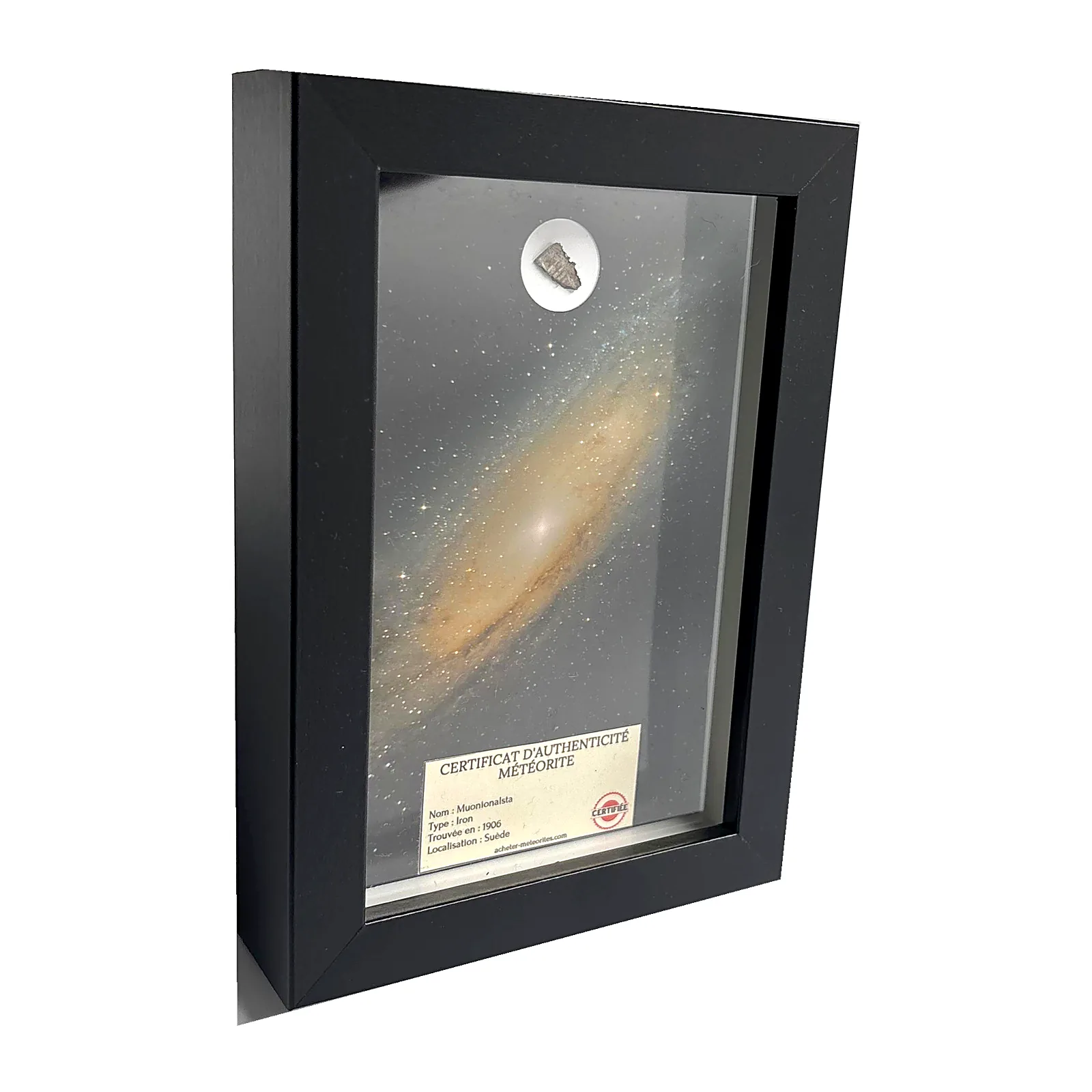 Tableau météorite de fer – Muonionalusta et galaxie d'Andromède – vue de biais