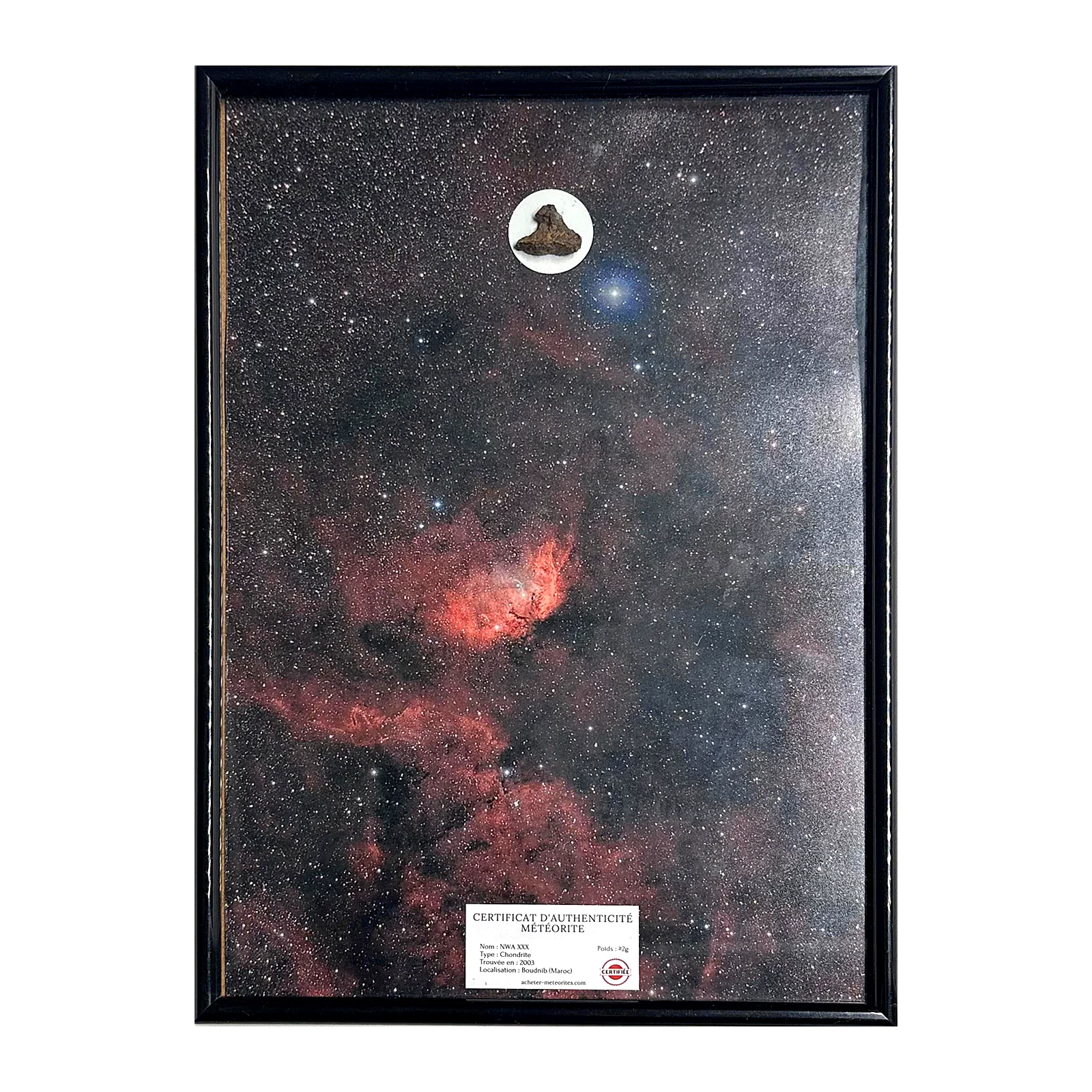 Tableau nébuleuse de la Tulipe avec météorite NWA XXX – grand format 40 × 30 cm
