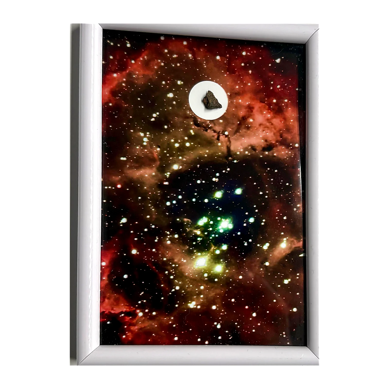 Tableau nébuleuse rose – nébuleuse de la Rosette, météorite NWA XXX