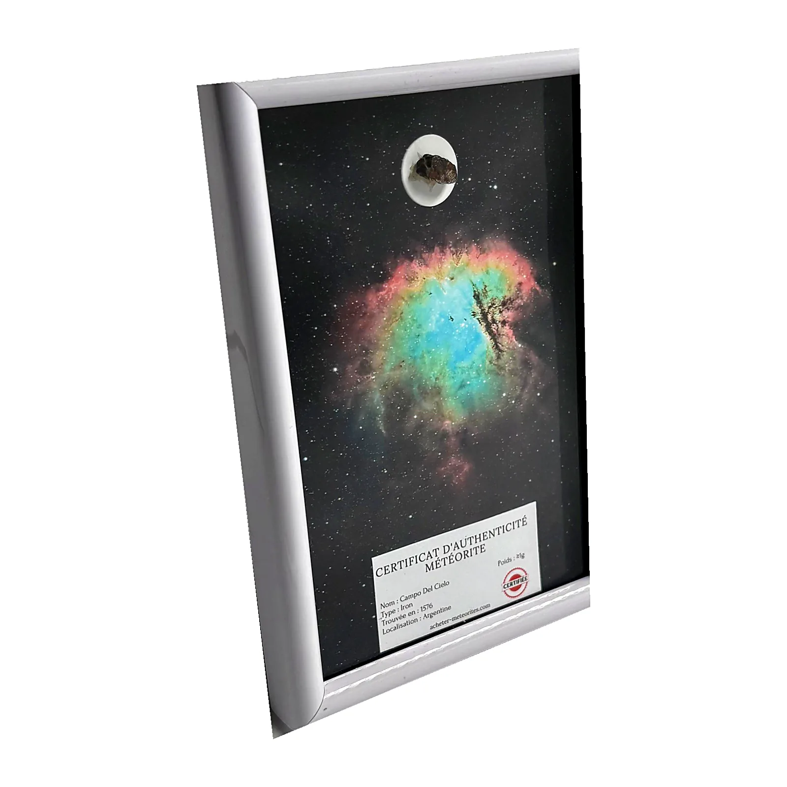 Tableau NGC 281 – nébuleuse Pacman, météorite Campo del Cielo – vue de biais
