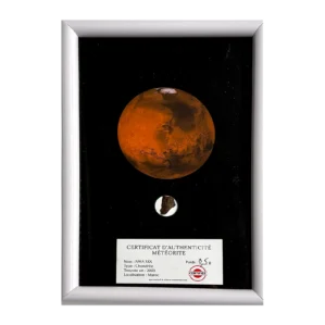 Tableau planète Mars avec météorite NWA XXX – cadre blanc