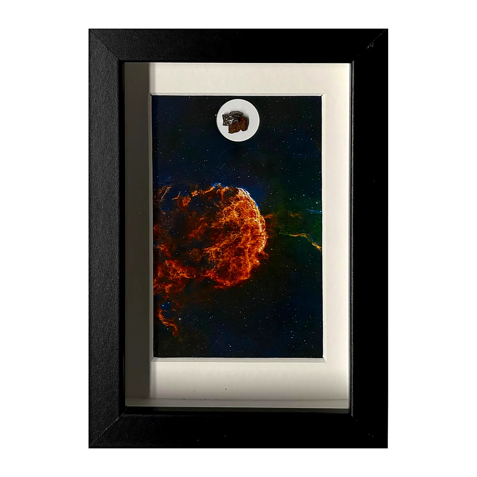 Tableau supernova – nébuleuse de la Méduse, météorites Campo del Cielo et Gebel Kamil – vue de face sur fond blanc