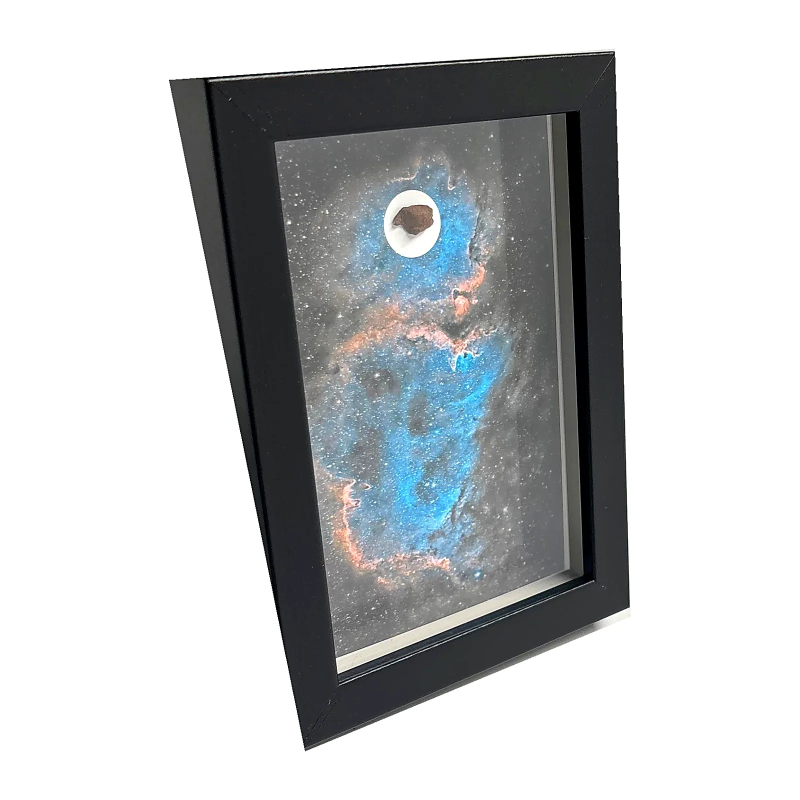 Tableau univers – nébuleuse de l'Âme, météorite Gebel Kamil – vue de biais
